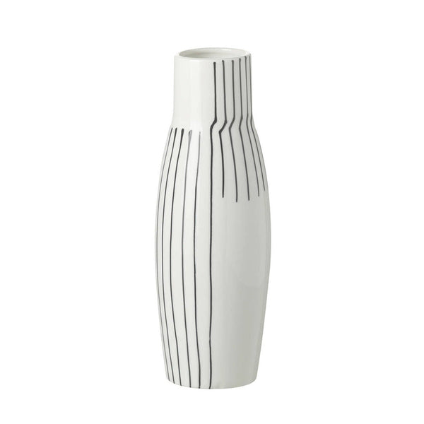White Ceramic Vase with Linear Pattern H 30 x Dia 10 cm