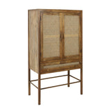 Mango Wood Tall Cabinet with Woven Rattan Doors