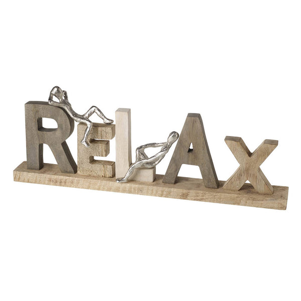Wooden RELAX Sign with Silver Figures