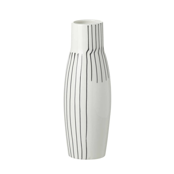 White Ceramic Vase with Linear Pattern H 24 x Dia 9 cm