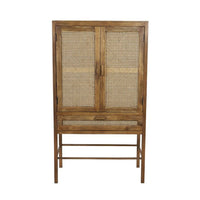 Mango Wood Tall Cabinet with Woven Rattan Doors