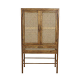 Mango Wood Tall Cabinet with Woven Rattan Doors