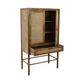 Mango Wood Tall Cabinet with Woven Rattan Doors