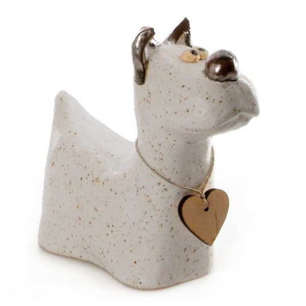 Large Grey Ceramic Terrier with Messaging Wooden Heart
