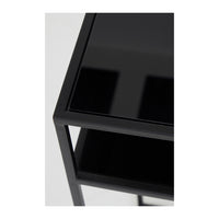 Matte Black Square Frame & Blackened Glass Pillar Tables