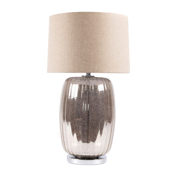 Oversized Mercury Glass Barrel Table Lamp with Linen Shade