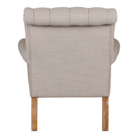 Linen Upright Button Back Occasional Arm Chair with Oak Legs