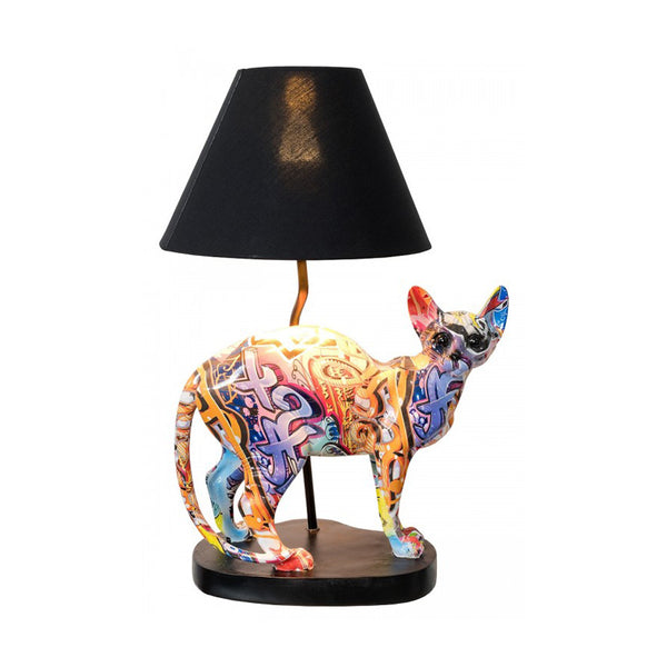 Graffiti Sphynx Cat Table Lamp with Black Shade