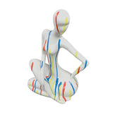 Sculptural White Ceramic Sitting Lady with Multi-Coloured Bespoke Paint Drops