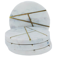 Round White Solid Marble Coasters With Gold Inlay