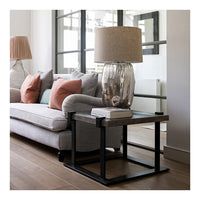 Oversized Mercury Glass Barrel Table Lamp with Linen Shade