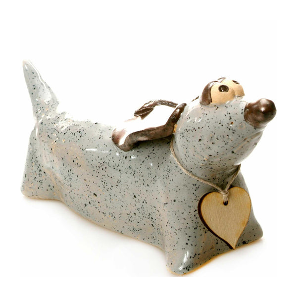 Large Grey Ceramic Dachshund with Messaging Wooden Heart