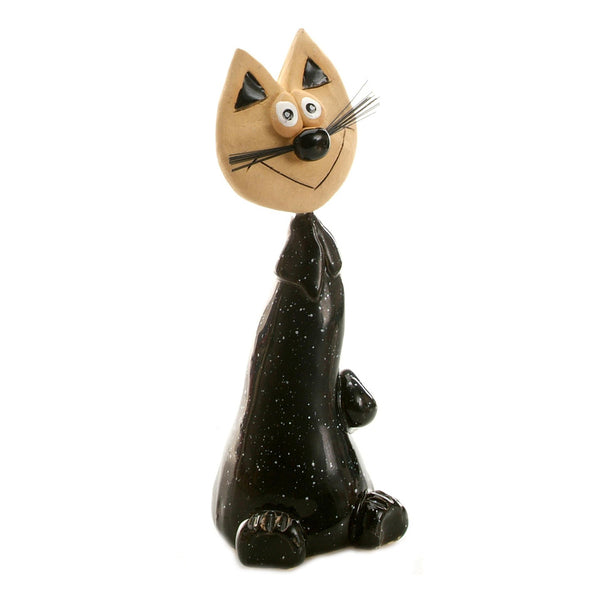 Tall Black Ceramic Crazy Cat with Bristle Whiskers