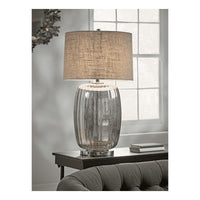 Oversized Mercury Glass Barrel Table Lamp with Linen Shade