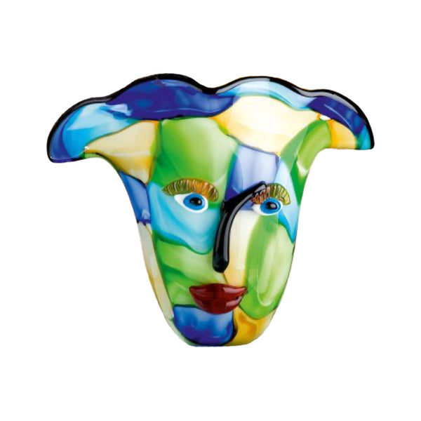 Abstract Multi-Coloured Misshapen Face Glass Vase