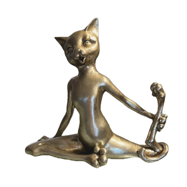 Rough Nickel Effect Yoga Cat Sculpture