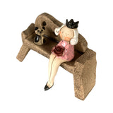 Sweet Enchanted Princess in Pink Dress with Black Patches Cat Sitting on Bench by Anka Christof