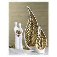 Gold & White Leaf Sculpture Ceramic Tea Light Holder