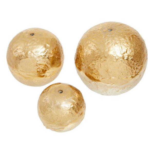Set of Three Mixed Size Rough Gold Deco Balls