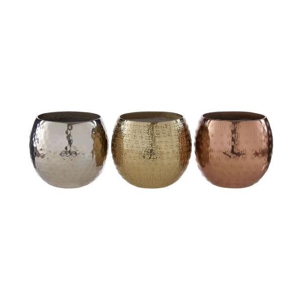 Set of 3 Hammered Metal Wax Filled Candles
