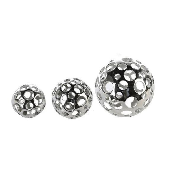 Set of Three Silver Decorative Balls With Hole Design
