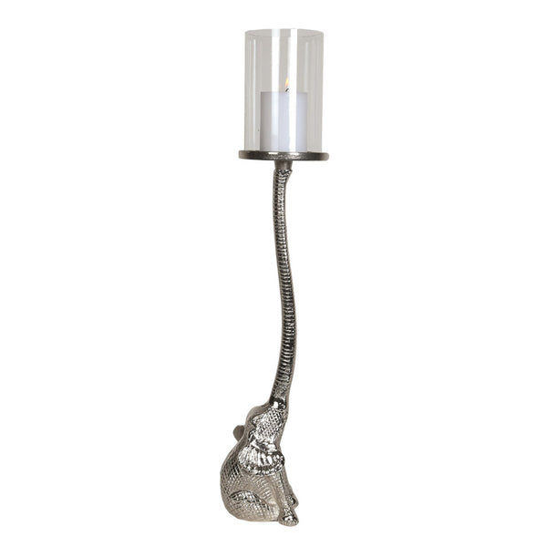 Silver Elephant Candle Holder with Glass Hurricane