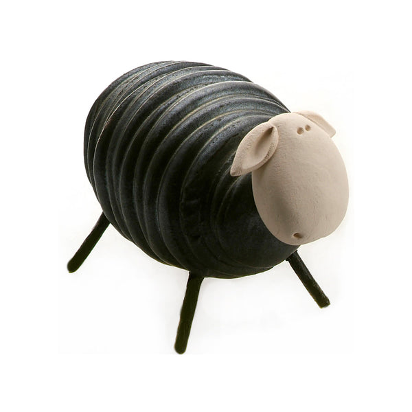 Ceramic Sheared Black Sheep with Wire Legs