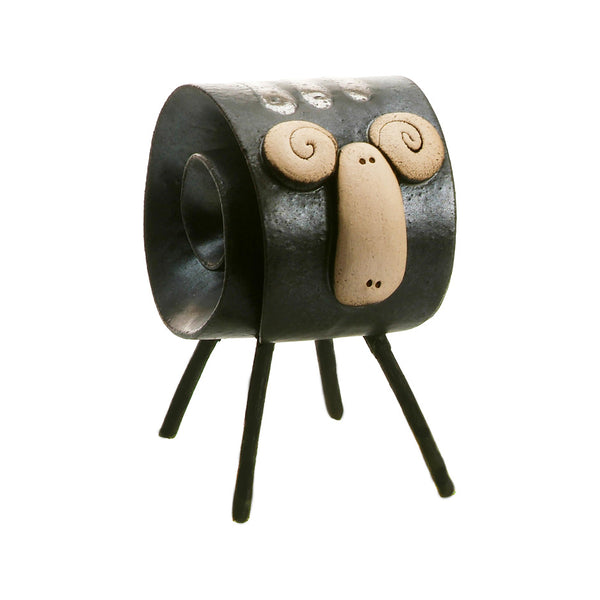 Black Ceramic Scroll Ram with Wire Legs Ceramic